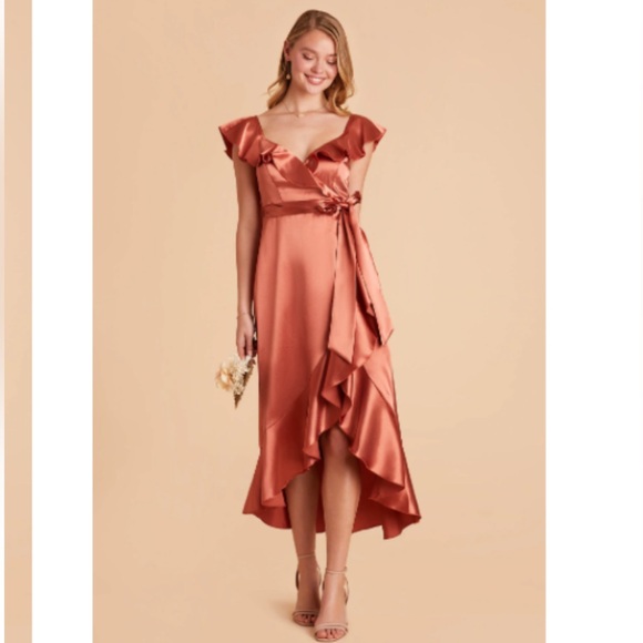 Birdy Grey Dresses & Skirts - Birdy Grey Rust Satin Ruffled Wrap Dress- Worn Once